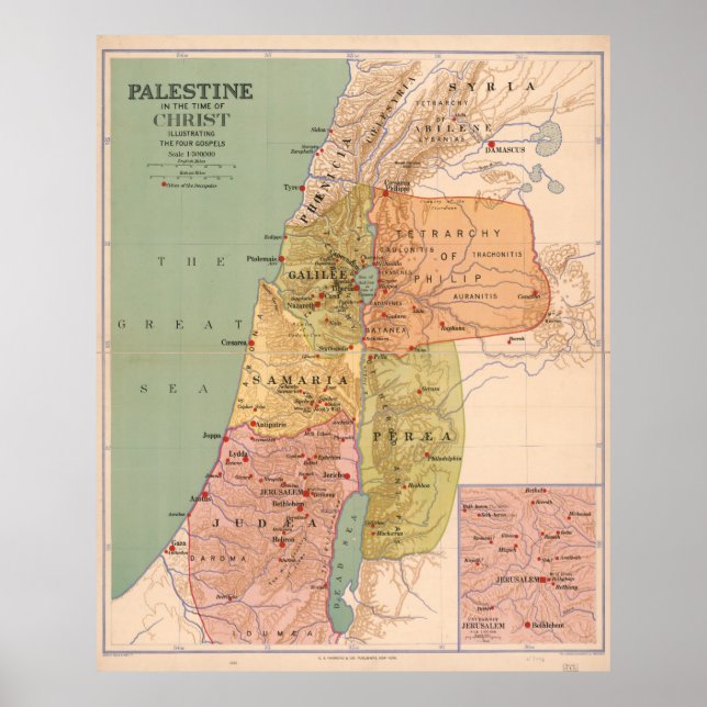 Poster Mapa da Palestina em Tempo de Cristo (até 70 d.C.) (Frente)