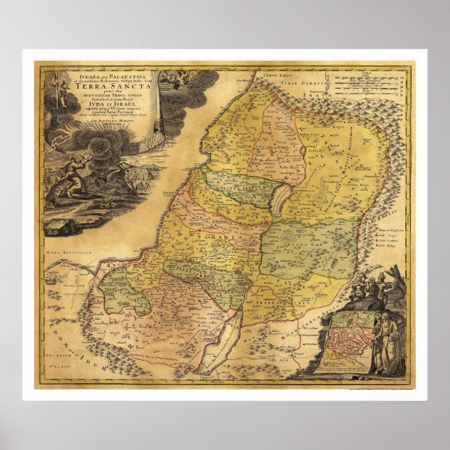 Póster Mapa da Palestina por Johann Baptist Homann 1715 (Frente)