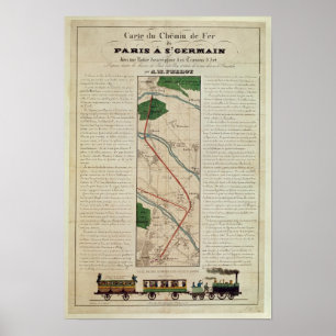 Póster Mapa da Paris à estrada de ferro de St Germain,