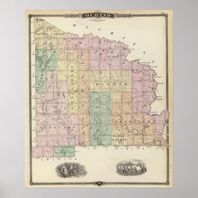 Póster Mapa da parte do norte de Oconto (Frente)