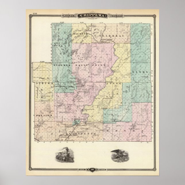 Póster Mapa da parte sul do condado de Chippewa (Frente)
