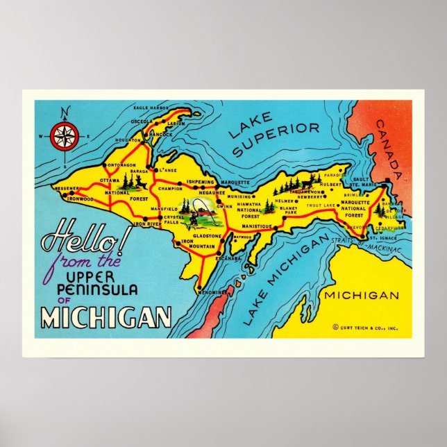 Poster Mapa da Península de Michigan 16x24 (Frente)
