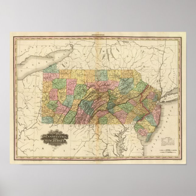 Póster Mapa da Pensilvânia e de Nova Jersey (Frente)