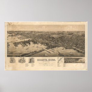 Póster Mapa da perspectiva de Duluth Minnesota (1893)