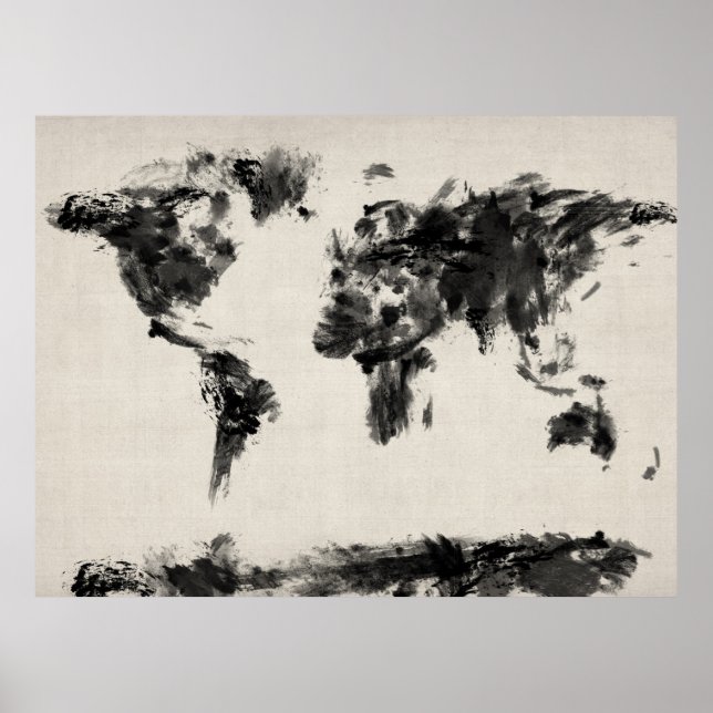 Poster Mapa da pintura do Abstrato Dark do Mapa Mundial (Frente)