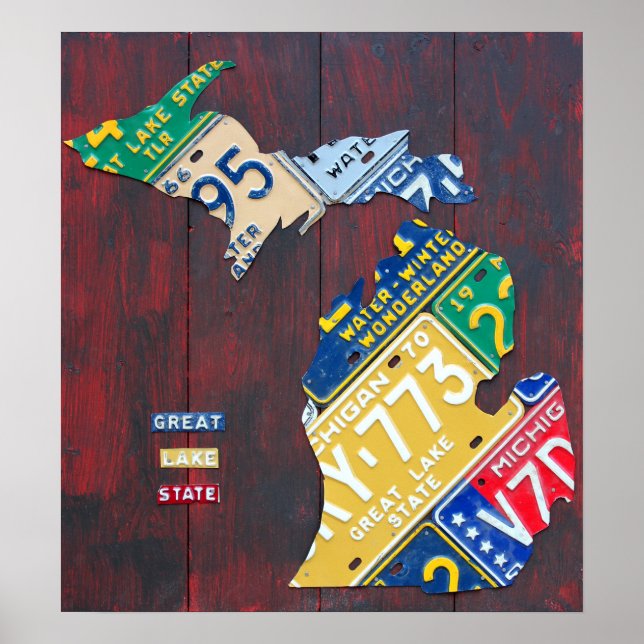 Póster Mapa da Placa de Licença de Michigan 2017 (Frente)
