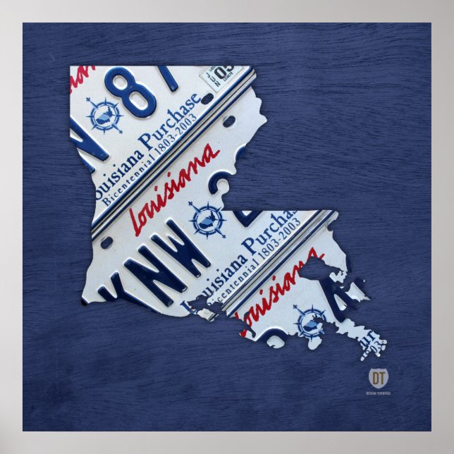 Poster Mapa da Placa de Licença do Estado de Louisiana (Frente)