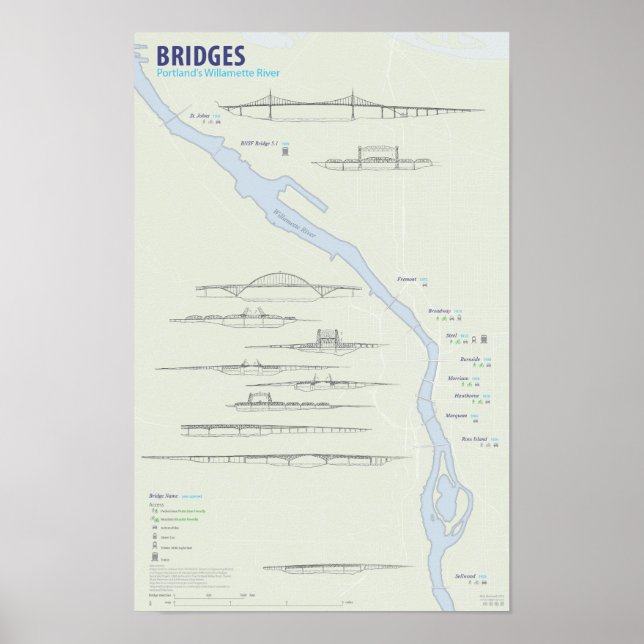 Póster Mapa da ponte Portland (Frente)