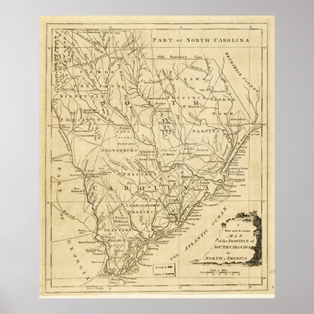 Póster Mapa da Província da Carolina do Sul (1779) (Frente)