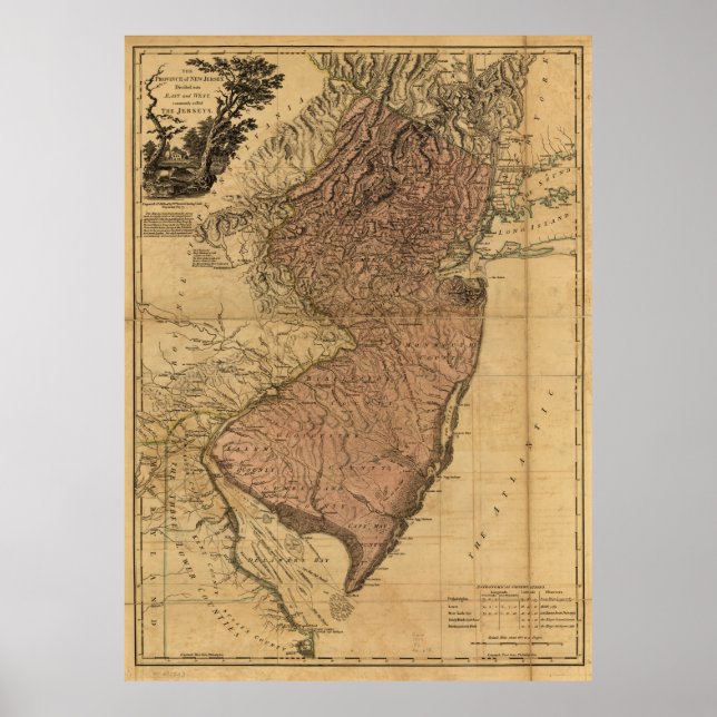 Poster Mapa da Província de Nova Jersey (1777) (Frente)