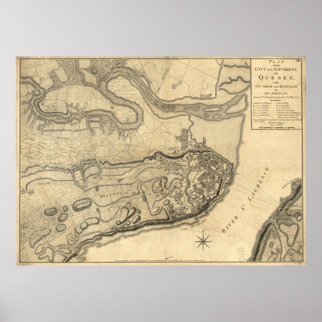 Póster Mapa da Província do Quebec - Canadá (1776) (Frente)