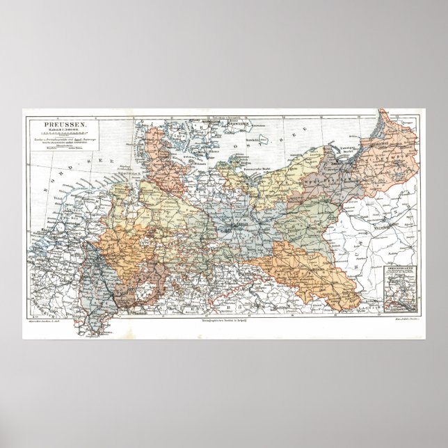 Poster Mapa da Prússia (Frente)