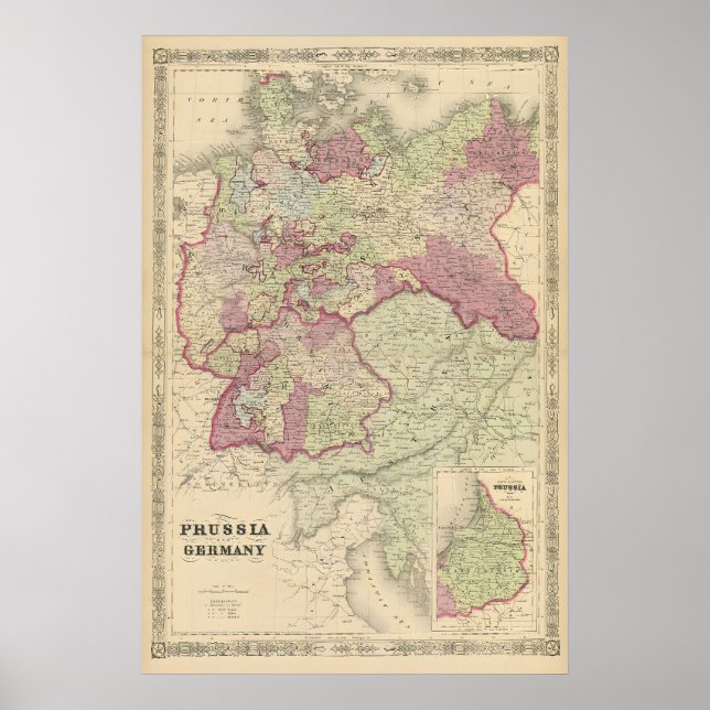 Poster Mapa da Prússia e do Império Alemão 1871 (Frente)