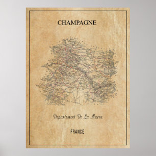 POSTER MAPA DA REGIÃO CHAMPAGNE DE FRANÇA 1852