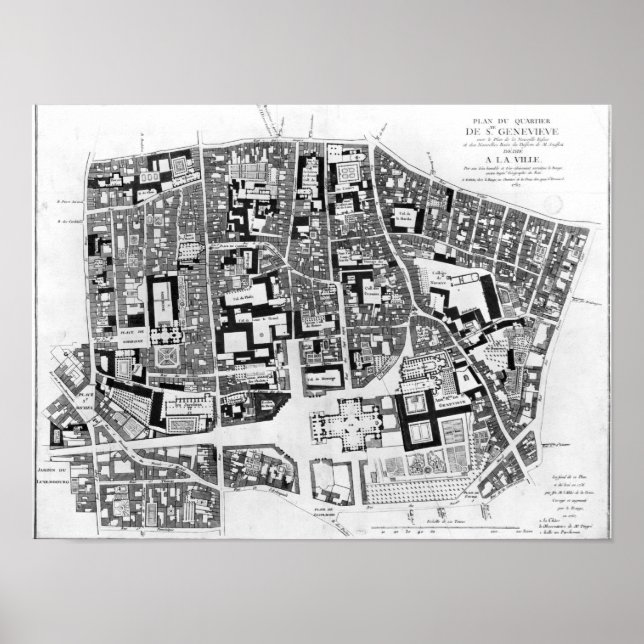 Póster Mapa da região de Sainte-Genevieve, Paris, 1756 (Frente)