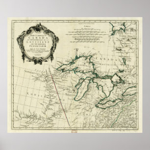 Poster Mapa da Região dos Lagos Excelentes, América do No