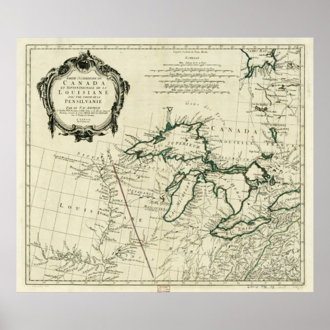 Poster Mapa da Região dos Lagos Excelentes, América do No (Frente)