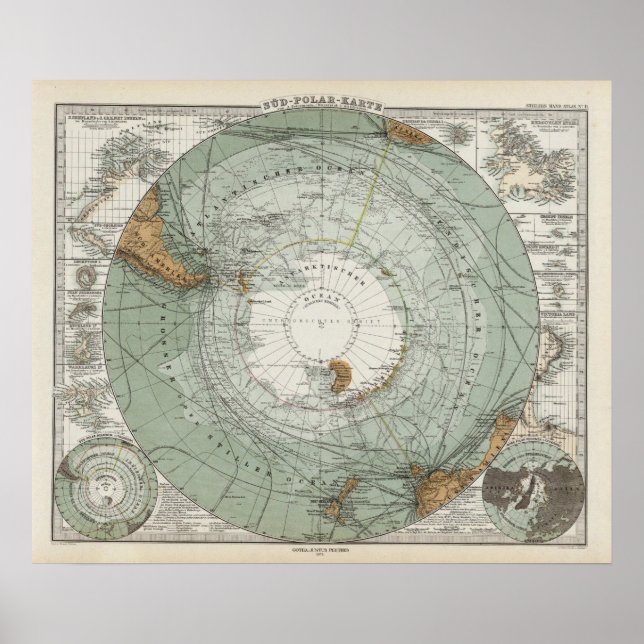 Póster Mapa da Região Polar do Sul (Frente)