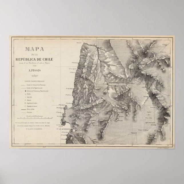 Póster Mapa da República do Chile 1 (Frente)