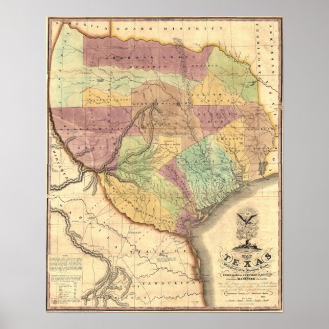 Poster Mapa da República do Texas em 1837 (Frente)