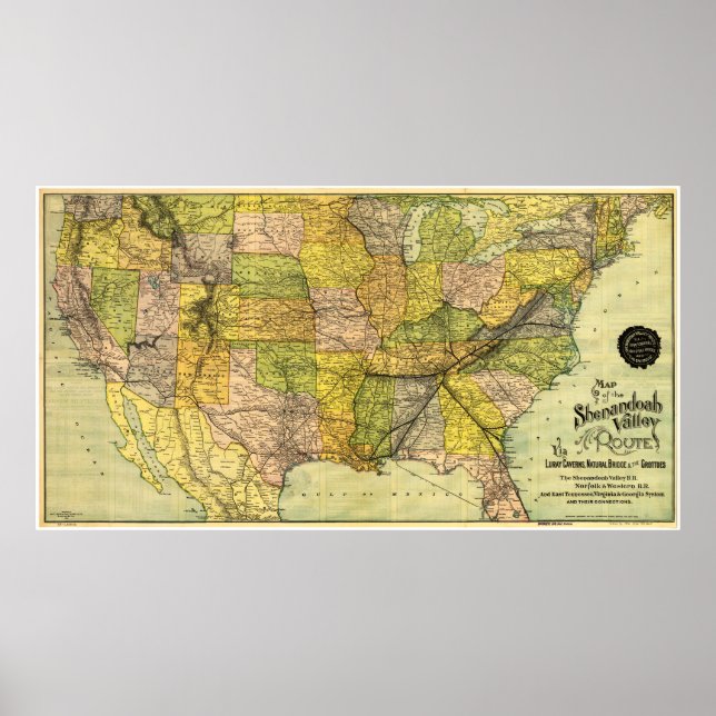 Póster Mapa da Rota Ferroviária do Vale de Shenandoah (18 (Frente)