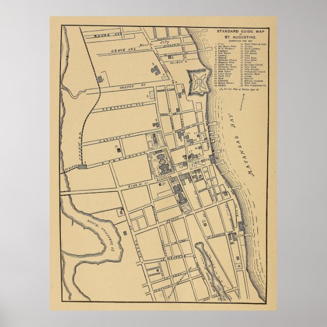 Poster Mapa da Rua Augustine FL (1889) (Frente)