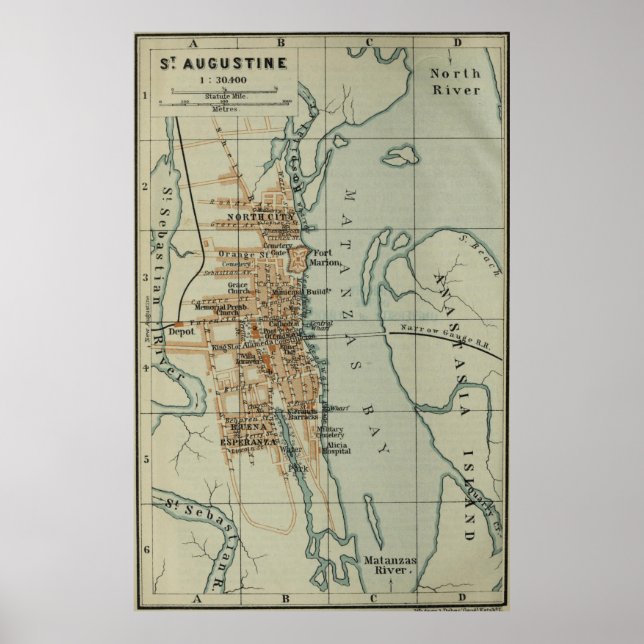 Poster Mapa da Rua Augustine FL (1904) (Frente)