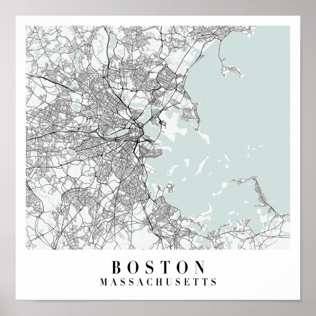 Poster Mapa da Rua Azul de Boston Massachusetts (Frente)