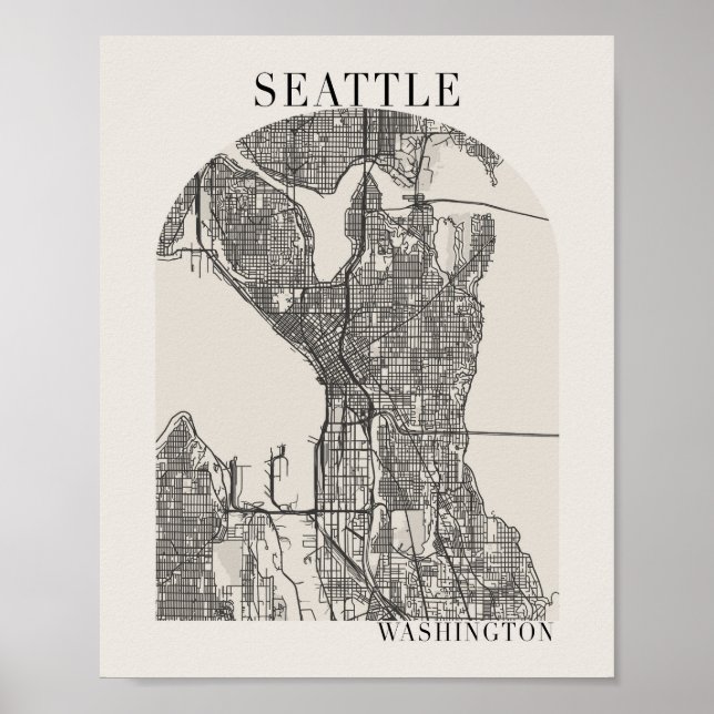Poster Mapa da Rua Beige do Arch do Seattle Washington Bo (Frente)