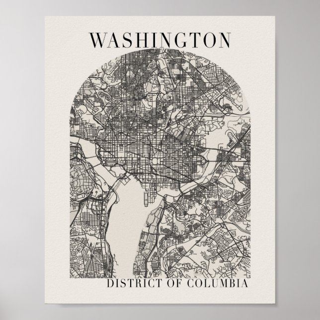 Poster Mapa da Rua Beige do Arch do Washington DC (Frente)