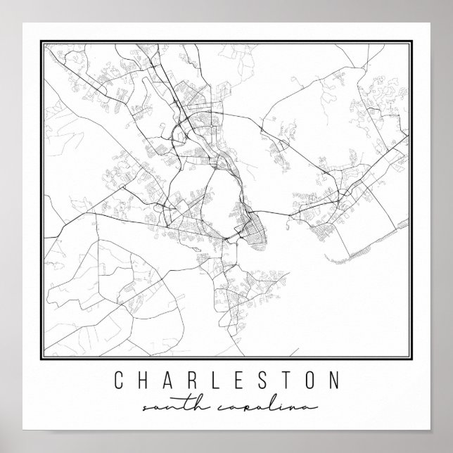 Poster Mapa da Rua Charleston Carolina do Sul (Frente)