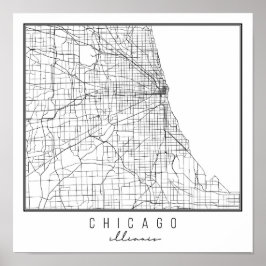 Poster Mapa da rua de Chicago Illinois