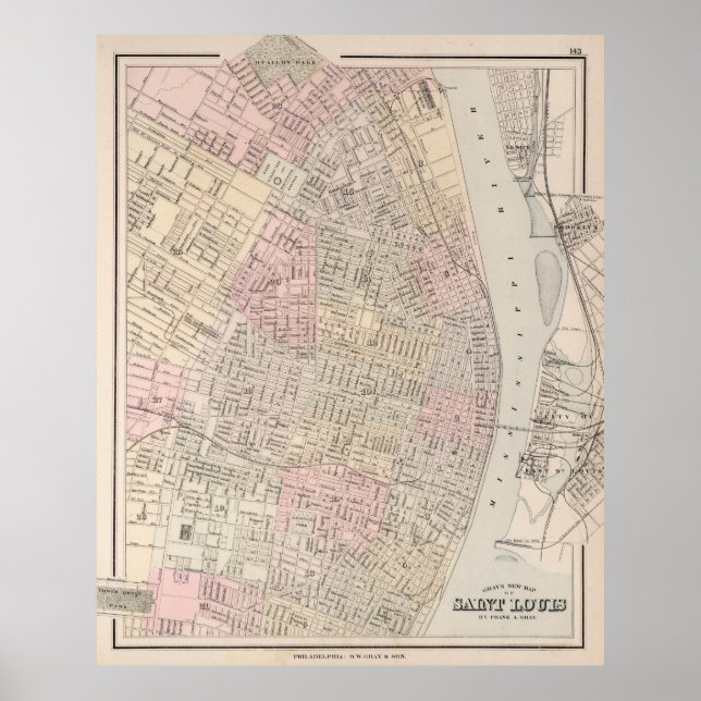 Poster Mapa da Rua Louis MO (1884) (Frente)