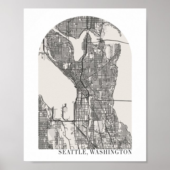 Poster Mapa da Rua Mínima de Arch do Seattle Washington B (Frente)