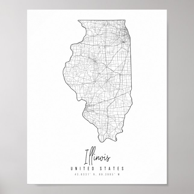 Poster Mapa da rua mínima de Illinois (Frente)