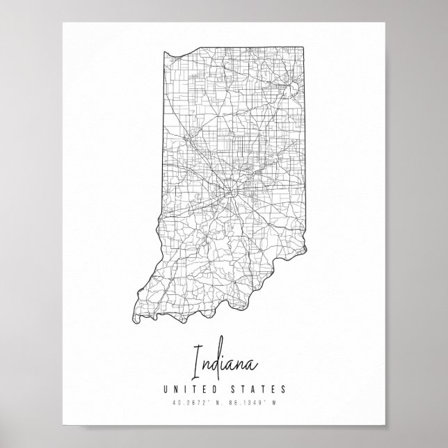 Poster Mapa da rua mínima de Indiana (Frente)