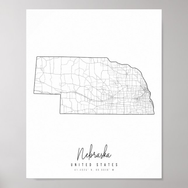 Poster Mapa da rua mínima de Nebraska (Frente)