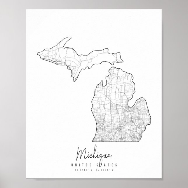 Poster Mapa da rua mínima do Michigan (Frente)