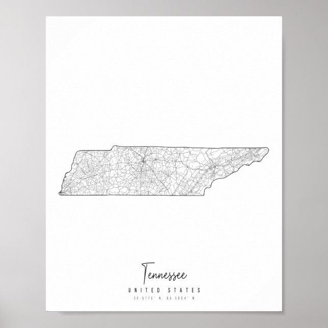 Poster Mapa da rua mínima do Tennessee (Frente)