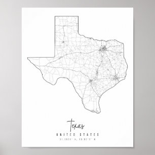 Poster Mapa da rua mínima do Texas