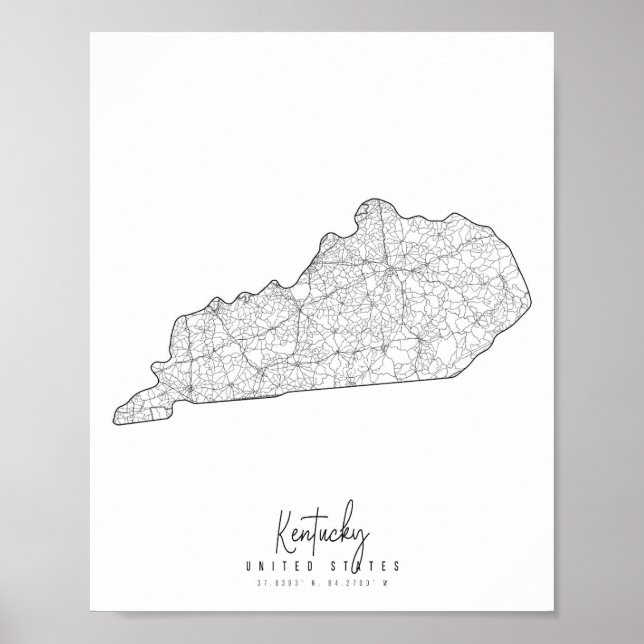 Poster Mapa da Rua Minimal do Kentucky (Frente)