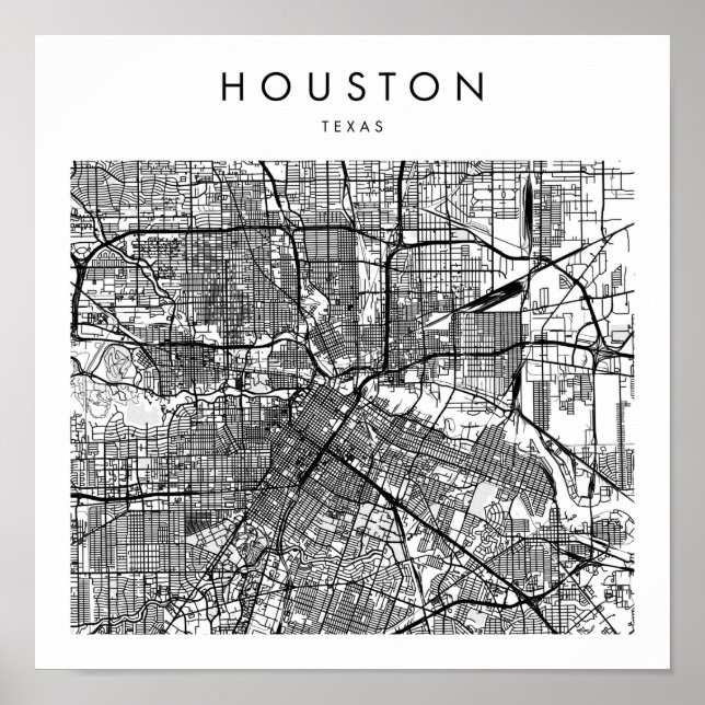 Poster Mapa da Rua Moderna Minimal de Houston Texas (Frente)