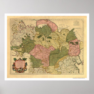 Poster Mapa da Rússia e da Sibéria 1706