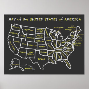 Poster Mapa da sala de aula do quadro dos Estados Unidos