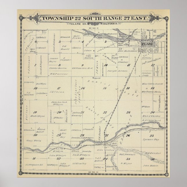 Póster Mapa da Seção do Condado de Tulare T22S R27E (Frente)