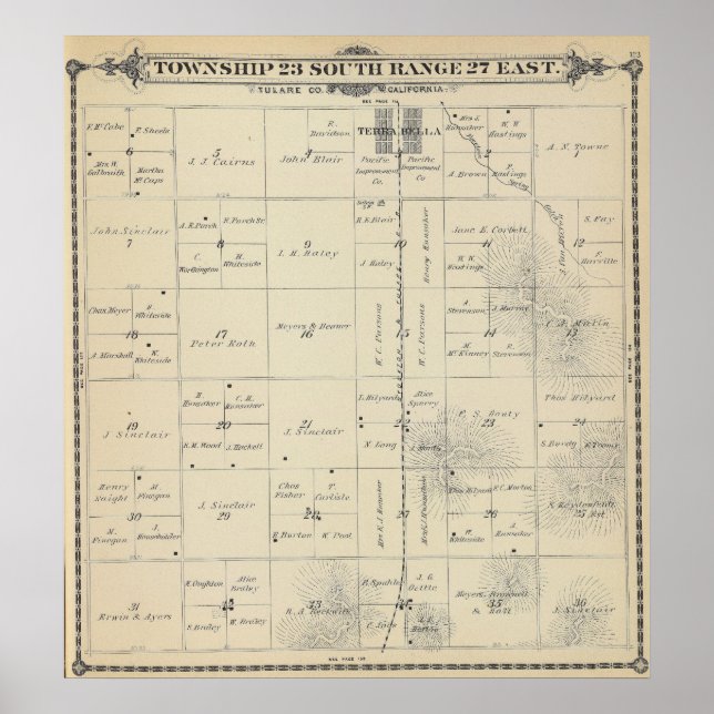 Póster Mapa da Seção do Condado de Tulare T23S R27E (Frente)