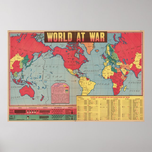 Poster Mapa da Segunda Guerra Mundial (Frente)