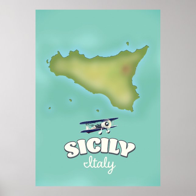 Poster Mapa da Sicília Itália estilo vintage (Frente)