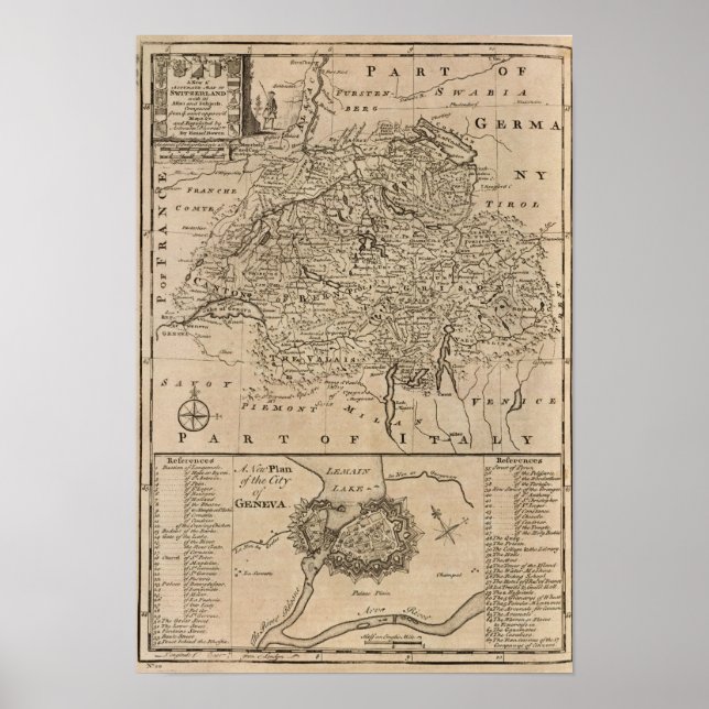 Póster Mapa da Suiça (Frente)