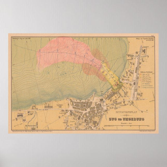 Poster Mapa da Suiça Zug (1887) (Frente)